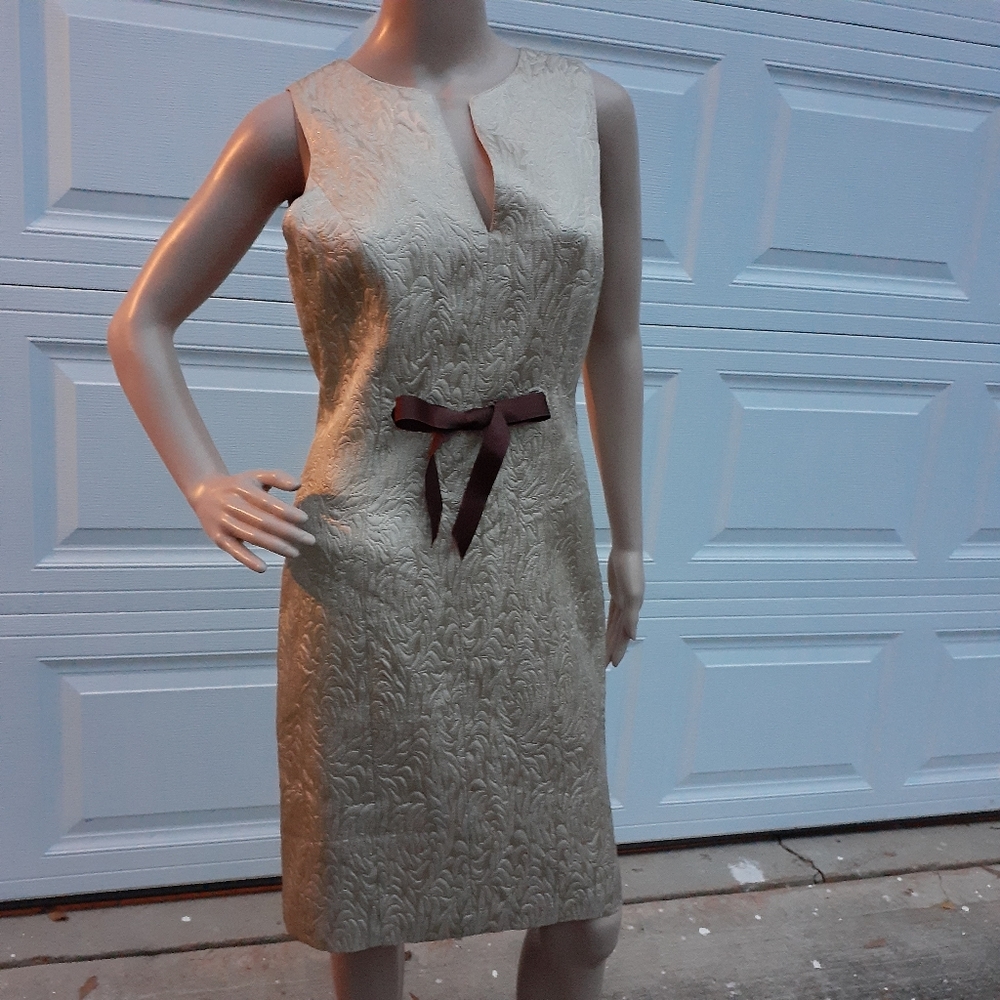 Chetta B beige brocade formal evening dress